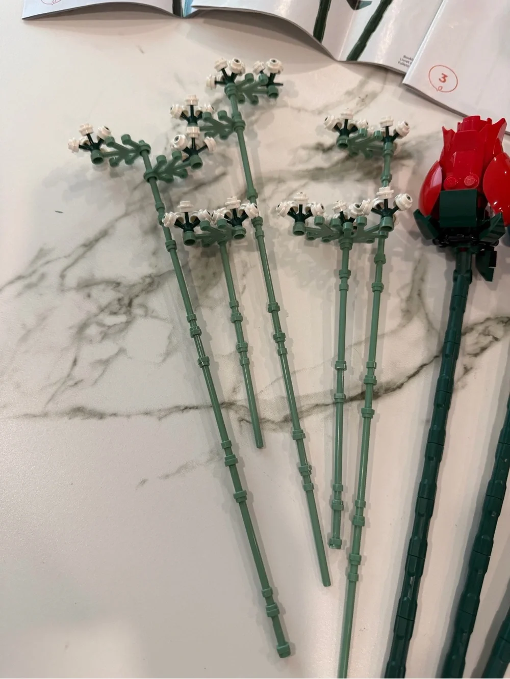 Lego Red Rose Stems with Dark Green Leaves